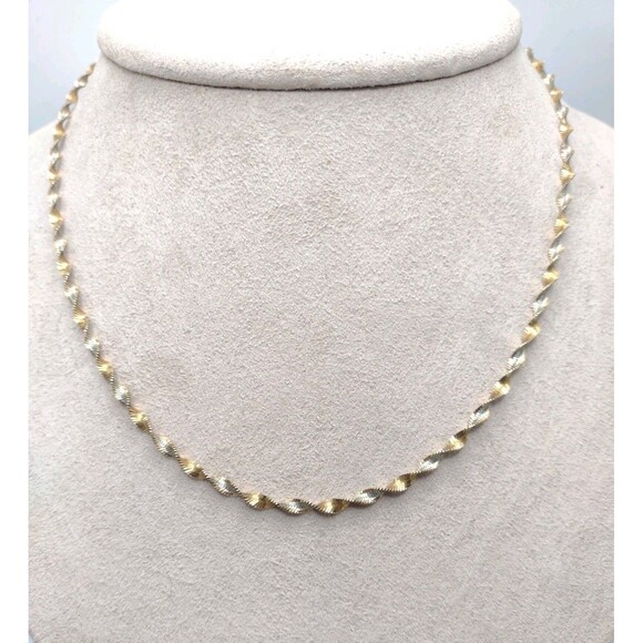 Twisted Rope 925 Sterling Silver & Gold Vermeil 18” Chain Necklace Italy 3mm 4g - Picture 1 of 9